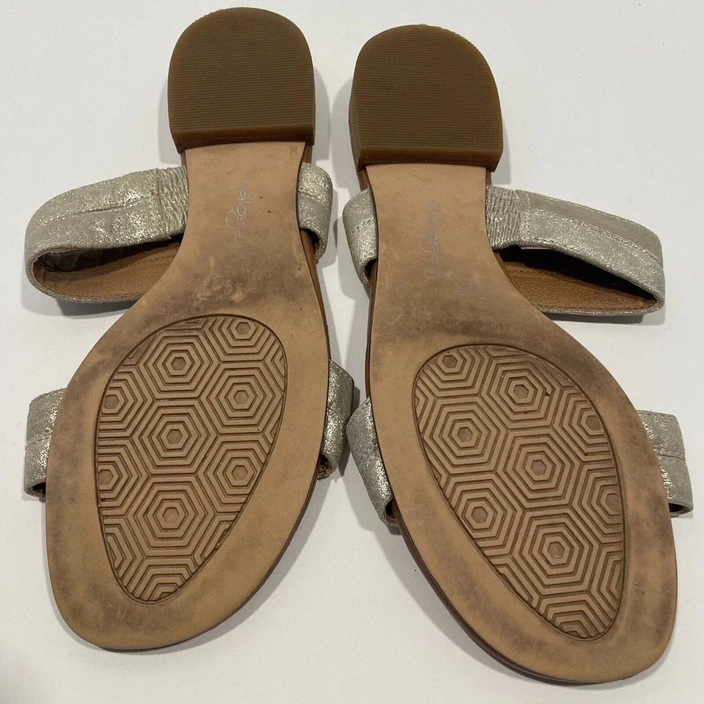 Halogen Gold Metallic Leather Double Strap Slide‎ Sandals